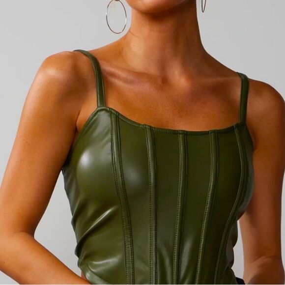 Stitch & Pine Green Vegan Faux Leather Crop Top Bustier Corset Tank XL  NWT - Picture 1 of 8